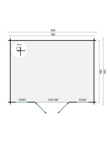 Abri de jardin Evere 400 x 300 cm - 28 mm - ±11 m2