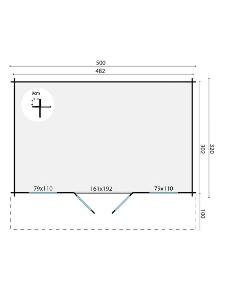 Abri de jardin Schaerbeek 500 x 320 cm - 28 mm - ±14 m2
