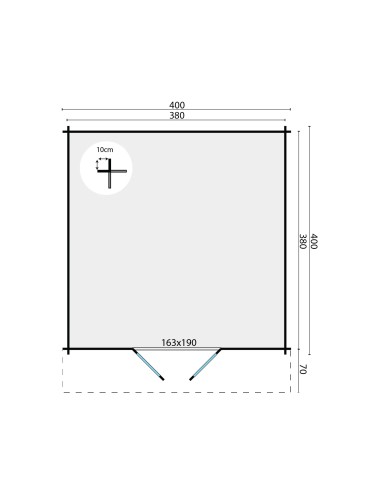Abri de jardin Peutie 400 x 400 cm - 34 mm - ±14 m2