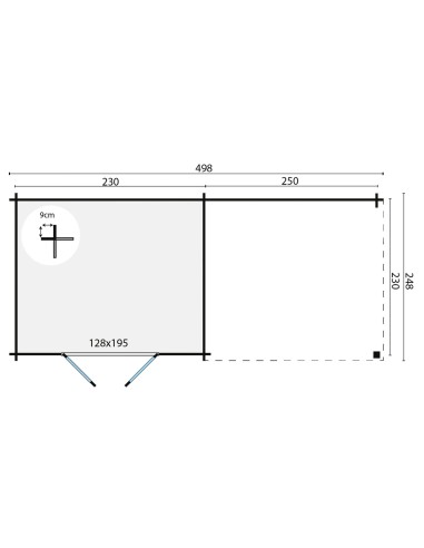 Abri de jardin Jette 498 x 248 cm - 28 mm - ±11 m2