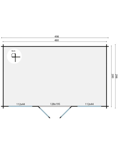 Tuinhuis zonering Ikea 498 x 298 cm - 28 mm - ±13 m2