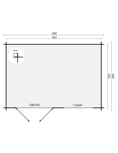 Abri de jardin Strombeek 380 x 260 cm - 28 mm - ±9 m2