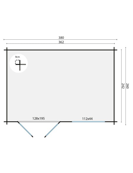 Abri de jardin Strombeek 380 x 260 cm - 28 mm - ±9 m2