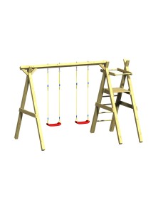 Balançoire double en bois avec plate-forme pour toboggan