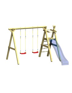 Houten dubbele schommel met platform voor glijbaan 2