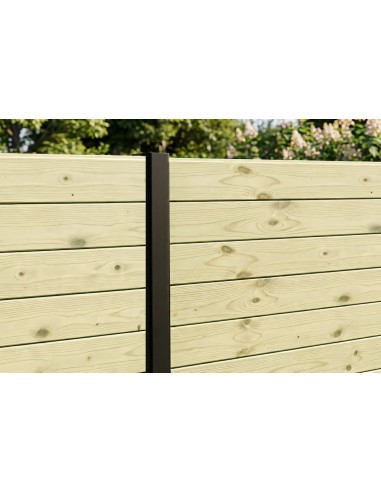 Poteau rainuré noir en aluminium pour palissade