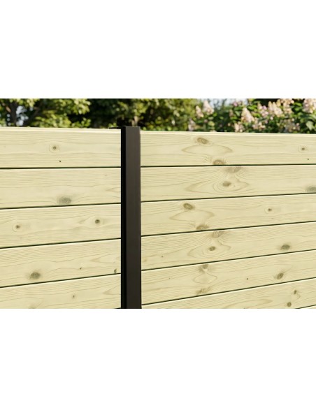 Poteau rainuré noir en aluminium pour palissade