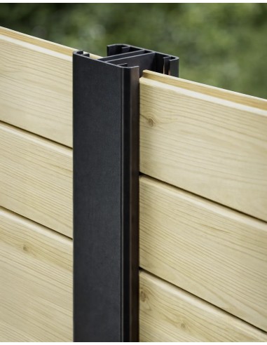 Poteau rainuré noir en aluminium pour palissade