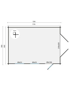 Gesloten houten garage 380 x 536 cm - 44 mm - ±19 m2 2