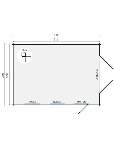 Gesloten houten garage 380 x 536 cm - 44 mm - ±19 m2