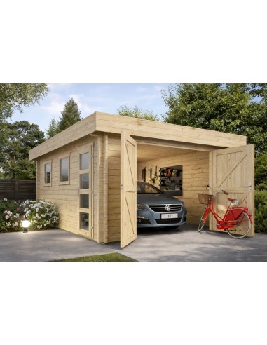Gesloten houten garage 380 x 536 cm - 44 mm - ±19 m2