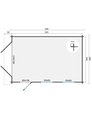 Garage voiture atelier avec toit double pente 540 x 360 cm - 44 mm - ±18 m2
