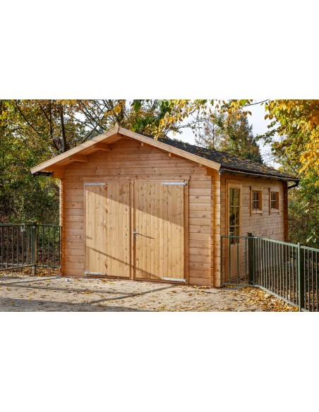 Garage voiture atelier avec toit double pente 540 x 360 cm - 44 mm - ±18 m2