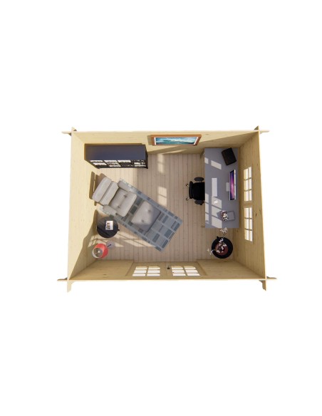 Tuinberging van hout met dubbele glazen deur en ramen 380 x 300 cm - 28 mm - ±10 m2