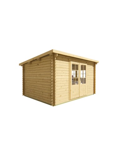 Abri de jardin en bois avec double porte vitrée et fenêtres 380 x 300 cm - 28 mm - ±10 m2
