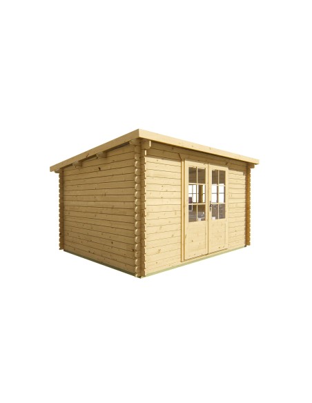 Abri de jardin en bois avec double porte vitrée et fenêtres 380 x 300 cm - 28 mm - ±10 m2