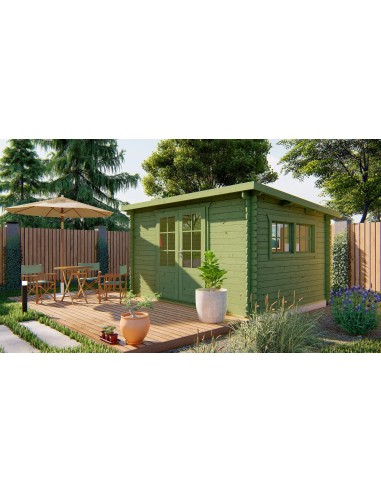 Abri de jardin en bois avec double porte vitrée et fenêtres 380 x 300 cm - 28 mm - ±10 m2