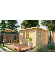 Tuinberging van hout met dubbele glazen deur en ramen