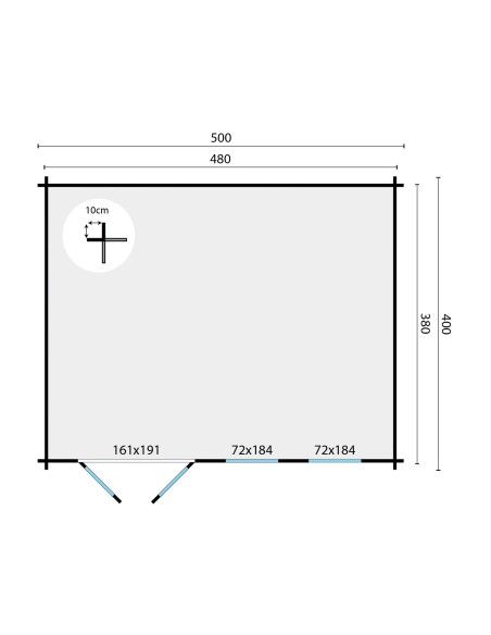 Espace bureau de jardin 500 x 400 cm - 40 mm - ±18 m2