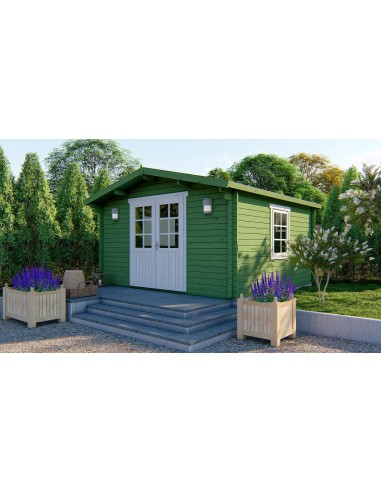 Abri de jardin en bois avec double porte vitrée et fenêtre 400 x 400 cm - 40 mm - ±14 m2
