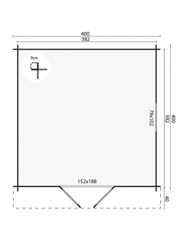 Houten tuinhuis met dubbele glazen deur en raam 400 x 400 cm - 40 mm - ±14 m2