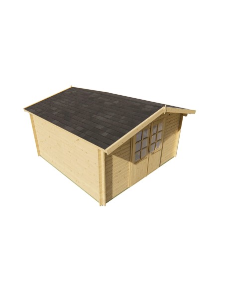 Abri de jardin en bois avec double porte vitrée et fenêtre 400 x 400 cm - 40 mm - ±14 m2