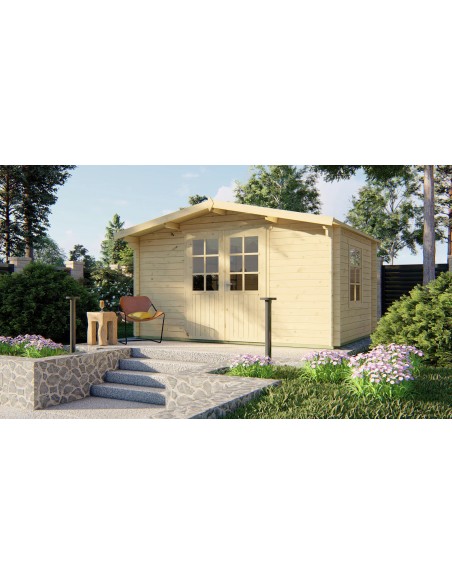 Chalet 4x3 m avec double porte vitrée et fenêtre