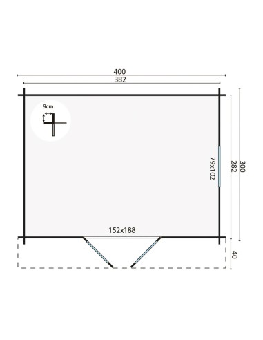 Chalet avec double porte vitrée et fenêtre 400 x 300 cm - 40 mm - ±10 m2