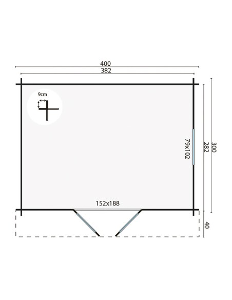 Chalet 4x3 m avec double porte vitrée et fenêtre
