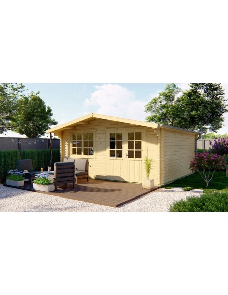 Chalet de jardin 5x5 m avec double porte vitrée et fenêtre