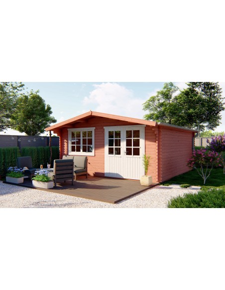 Chalet de jardin 5x5 m avec double porte vitrée et fenêtre