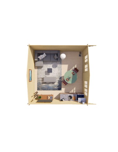 Tuinhuis 5x5 m met dubbele glazen deur en raam 500 x 500 cm - 44 mm - ±22 m2