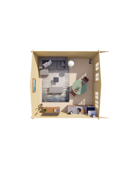 Chalet de jardin avec double porte vitrée et fenêtre 500 x 500 cm - 44 mm - ±22 m2