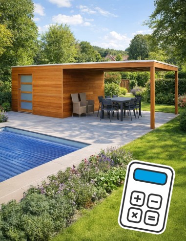 Exotisch houten poolhouse met schuifdeur