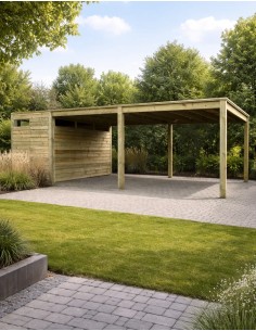 Houten carport voor auto met extra ruimte 702 x 318 cm