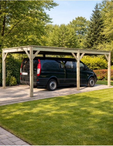 Houten carport voor lange auto