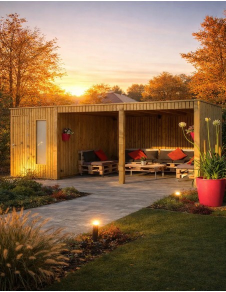 Tuinhuis met overdekte zithoek