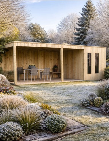 Abri de jardin avec terrasse couverte XL