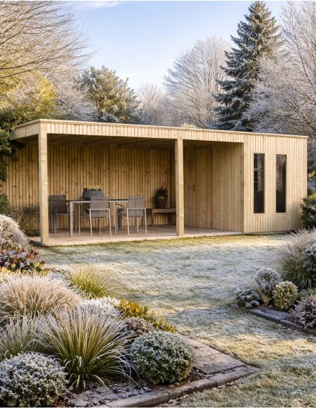 Abri de jardin avec terrasse couverte XL