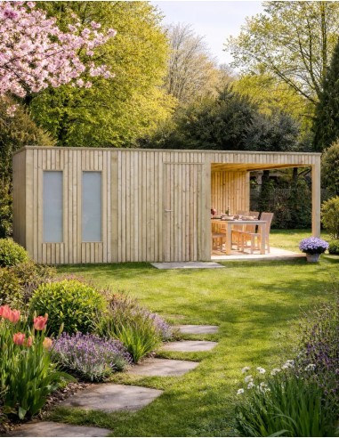 Tuinhuisje met verticale lamellen 669 x 318 cm