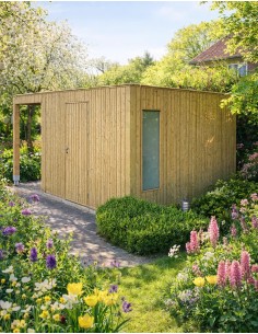 Tuinhuis met verticale lamellen