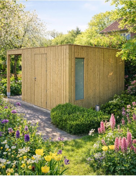 Tuinhuis met verticale lamellen