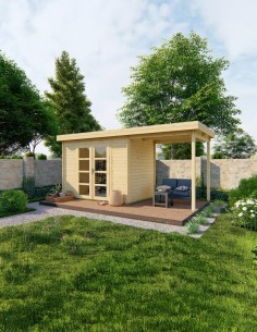 Abri de jardin toit plat avec auvent à droite