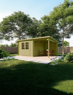 Houten tuinhuisje met plat dak