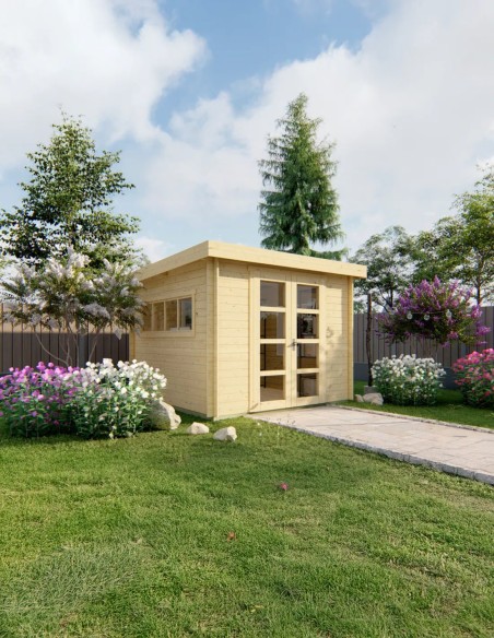 Petit chalet en bois à toit plat 298 x 298 cm - 28 mm - ±8 m2