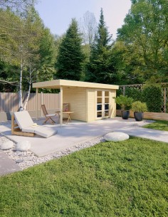 Platdak tuinhuisje met linker zijluifel