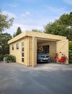 Garage fermé en bois 380 x 536 cm - 44 mm - ±19 m2