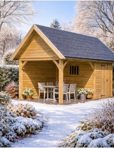 Abri de jardin style ancien avec espace couvert