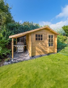 Abri de jardin avec petit auvent sur le côté 300 x 260 cm - 28 mm - ±6 m2