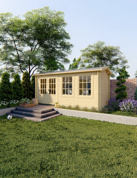 Abri de jardin avec double porte et double fenêtre vitrée 500 x 250 cm - 40 mm - ±11 m2
